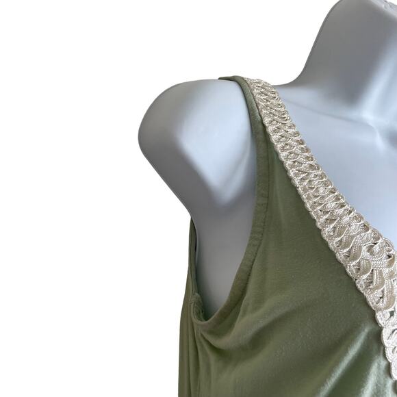 H&M Top Women Small Green Decorative Neckline SleevelessTunic Pullover Side Slit - Picture 5 of 11